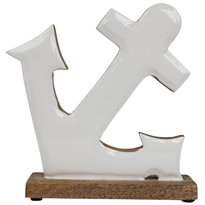 FIGURA ANCLA DECORATIVO 20 cm x 20 cm MADERA BLANCO-CAFE