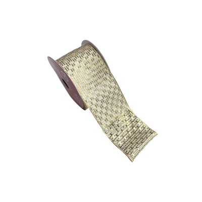 LISTON NAVIDAD 6.3 cm x 8.2 m (9 yd) DORADO-BLANCO CUADROS