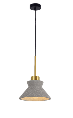 LAMPARA PENDANT 1 LUZ E27 ACABADO DORADO DISEÑO CAMPANA CONCRETO GRIS