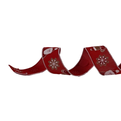 LISTON NAVIDAD 6.3 cm x 8.2 m (9 yd) ROJO-CAFE-BLANCO COPO DE NIEVE-SANTA