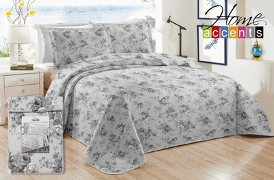 CUBRECAMA DE MICROFIBRA DISEÑO ESTAMPADO FLORES BLANCO-GRIS TWIN
