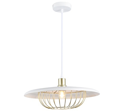LÁMPARA PENDANT 1 LUZ E27 REJILLA METAL BLANCO DORADO