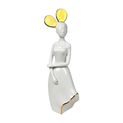 FIGURA RATON DECORATIVO 34 cm x 13 cm CERAMICA BLANCO-DORADO