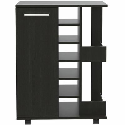 MUEBLE BAR 82.1 cm x 60 cm x 37.5 cm MELAMINA WENGUE 1 PUERTA CON RODOS