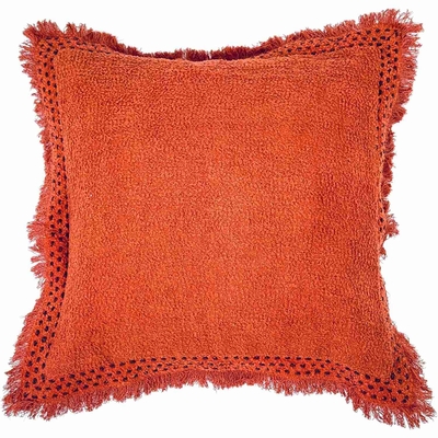 COJIN DECORATIVO 50 cm x 50 cm POLIESTER ANARANJADO BORDE CON HILOS