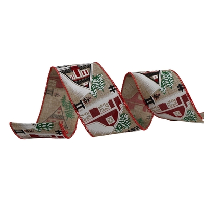 LISTON NAVIDAD 6.3 cm x 8.2 m (9 yd) YUTE-ROJO-VERDE-BLANCO CASAS