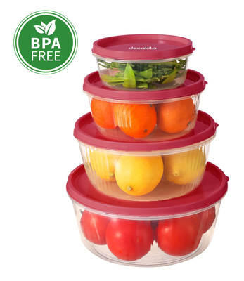 HERMETICO PARA ALIMENTOS PLASTICO TRANSPARENTE CON TAPA ROJA