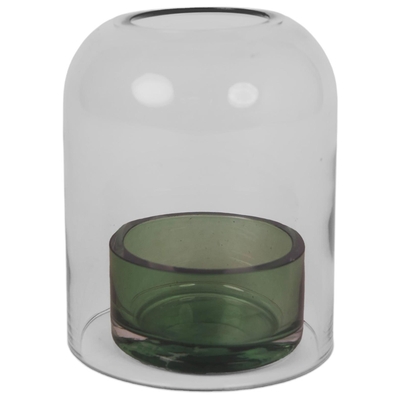 PORTAVELA 11 cm x 11 cm VIDRIO TRANSPARENTE-VERDE