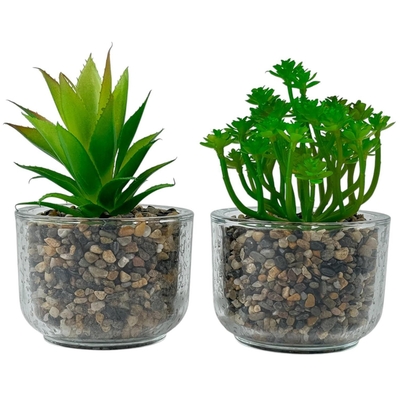 PLANTA ARTIFICIAL 16 cm x 10.5 cm FOLLAJE VERDE CON MACETA TRANSPARENTE