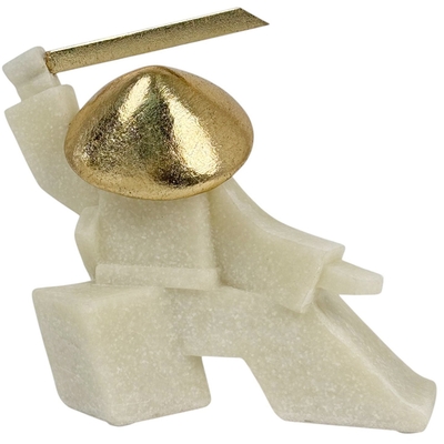 FIGURA ESPADACHIN DECORATIVO 18 cm x 19 cm x 8 cm CERAMICA BLANCO-DORADO