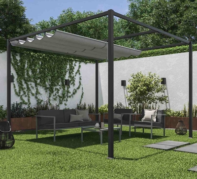 PERGOLA JARDIN 2.97 m x 2.97 m x 2.23 m ALUM-POLIESTER GRIS