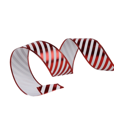 LISTON NAVIDAD 6.3 cm x 8.23 m (9 yd) ROJO-BLANCO BASTON CARAMELO