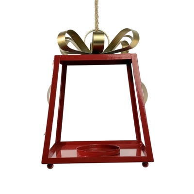 PORTAVELA NAVIDAD TIPO REGALO METAL ROJO-DORADO 20 cm x 20 cm x 27.5 cm
