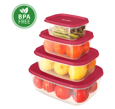 HERMETICO PARA ALIMENTOS PLASTICO TRANSPARENTE CON TAPA ROJA