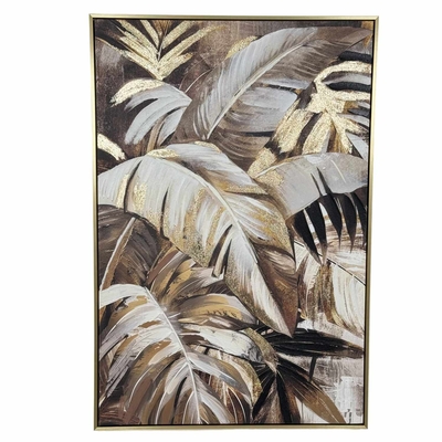 CUADRO DECORATIVO 122.6 cm x 82.6 cm HOJAS CREMA-DORADO