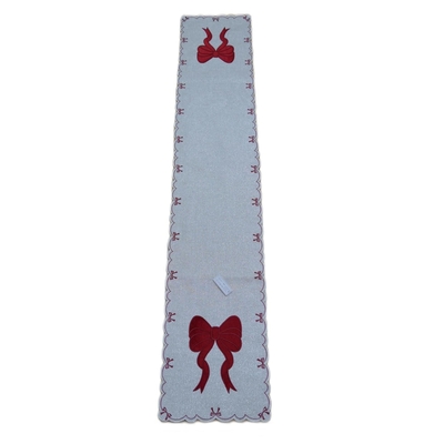 CAMINO DE MESA NAVIDAD 180 cm x 35 cm MARFIL CON LAZO ROJO BORDE ONDULADO