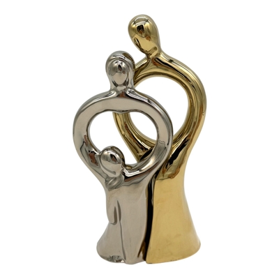 FIGURA FAMILIA DECORATIVO 24.5 cm x 13.7 cm CERAMICA DORADO-PLATA