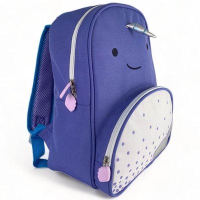 MOCHILA INFANTIL POLIESTER AZUL-BLANCO DISEÑO NARVAL 3D