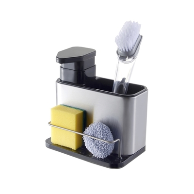 DISPENSADOR DE JABON LIQUIDO PLASTICO GRIS CON PORTA ESPONJA