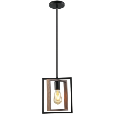 LAMPARA PENDANT 1 LUZ E27 NEGRO/CAFE CUADRADO