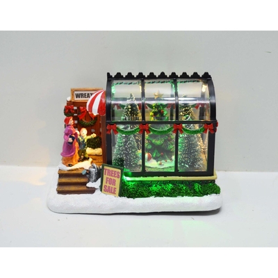 VILLA NAVIDAD INVERNADERO CON LUZ A BATERIA 11.5 cm x 16 cm x 10 cm