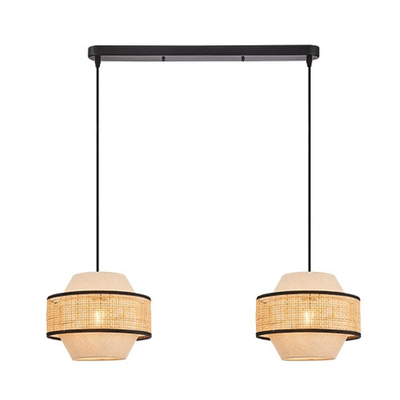 LAMPARA PENDANT 2 LUCES E27 DISENO RATTAN BEIGE LINEA NEGRO