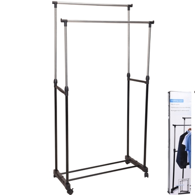 PERCHERO PORTATIL 160 cm - 90 cm x 80 cm x 42 cm PLASTICO-METAL PLATEADO CON RODOS