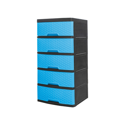 GAVETERO 110 cm x 56 cm x 46 cm PLASTICO CELESTE RATTAN 5 GAVETAS