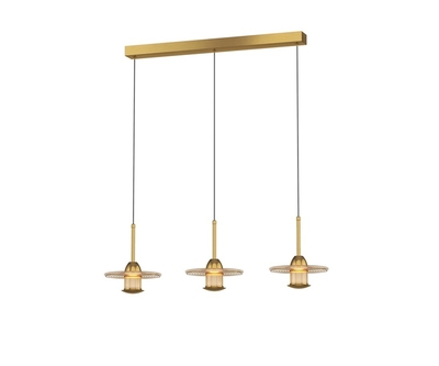 LAMPARA PENDANT LED 3 LUCES LINEAL 19.2 W LUZ CALIDA METAL-VIDRIO BRONCE