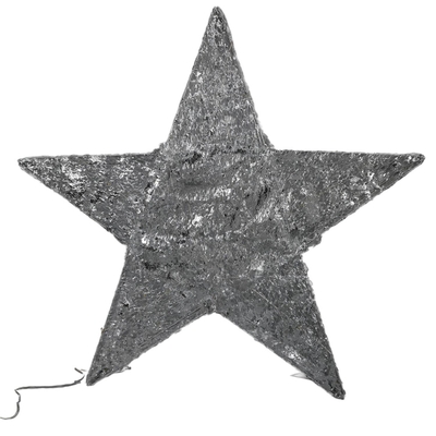 SILUETA ESTRELLA NAVIDAD 50 cm x 50 cm PLATA CON LUZ A BATERIA