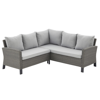 SOFA ESQUINERO PARA SALA DRIOS ALUMINIO-MIMBRE GRIS CON COJIN