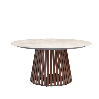 MESA CENTRO RETRO 74 cm x 150 cm ALUMINIO-MIMBRE CAFE-BEIGE REDONDA