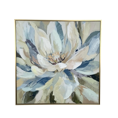 CUADRO DECORATIVO 82.5 cm x 82.5 cm FLOR CELESTE-BLANCO-VERDE