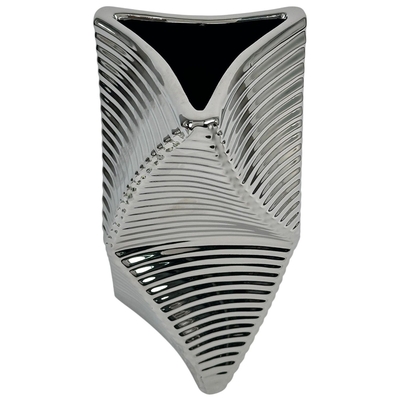FLORERO DECORATIVO 27 cm x 13.5 cm x 15 cm CERAMICA PLATA CON TEXTURA