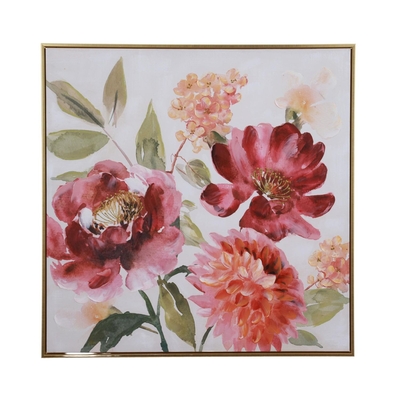 CUADRO DECORATIVO 80 cm x 80 cm FLORES ROSADO-VERDE