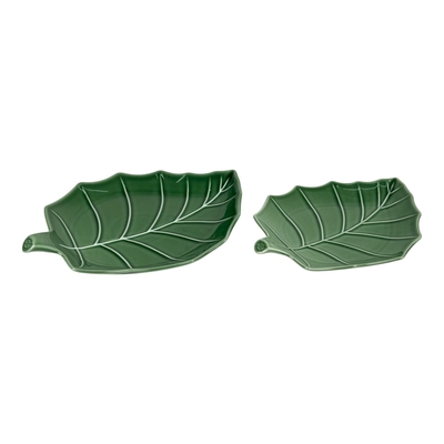 PLATO SERVIDOR CERAMICA VERDE HOJA