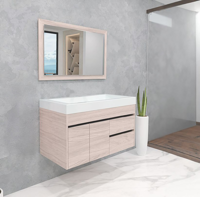 MUEBLE VITELI ELEVADO SODER/MALI CON LAVABO GENOVA BLANCO + ESPEJO 94 cm x 48 cm