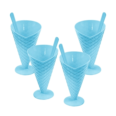 COPA WAFFLE PLASTICO CON CUCHARA CELESTE