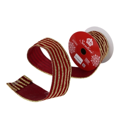 LISTON NAVIDAD 6.3 cm x 8.2 m (9 yd) ROJO-DORADO CON BRILLO