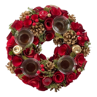 CORONA NAVIDAD ADVIENTO CON FRUTA DE PINO ROJO-DORADO 30 cm
