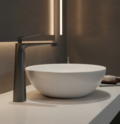 MEZCLADOR LAVABO MONOMANDO METAL GRIS OSCURO CUELLO ALTO WAVE