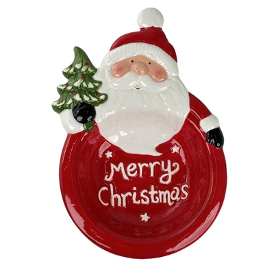 SERVIDOR NAVIDAD 26 cm x 17.5 cm x 5 cm CERAMICA ROJO-BLANCO SANTA-MERRY CHRISTMAS