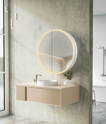 GABINETE AEREO PARA BAÑO CON LUZ LED 70 cm ALUMINIO PLATEADO REDONDO
