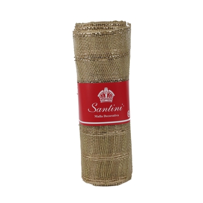 MALLA NAVIDAD 25 cm x 8.2 m (9 yd) CHAMPAGNE CON CUADRICULA DORADO