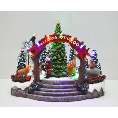 VILLA NAVIDAD PARQUE ZOOLOGICO CON LUZ-MUSICA-MOVIMIENTO A BATERIA 20 cm x 28 cm x 22.5 cm