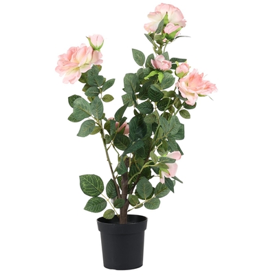 FLOR ARTIFICIAL 74 cm ROSAS ROSADO CON MACETA NEGRO