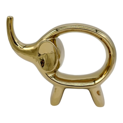 FIGURA ELEFANTE DECORATIVO 25.8 cm x 30.8 cm CERAMICA DORADO