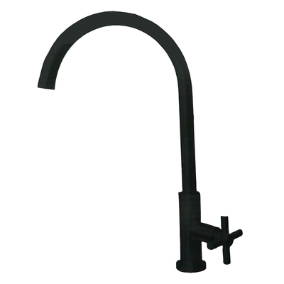 LLAVE FREGADERO 12.7 mm (1/2 in) SENCILLA MANECILLA CRUZ ACERO INOXIDABLE NEGRO MATE CUELLO ALTO