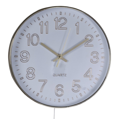 RELOJ PARED 30 cm PLASTICO BLANCO BORDE DORADO REDONDO