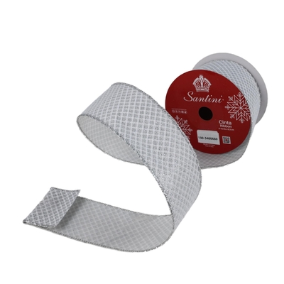 LISTON NAVIDAD 6.3 cm x 8.2 m (9 yd) BLANCO-PLATA